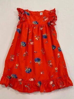 Floral Ruffle Sleeveless Dress Toddler 5T Red Flower Print Cottagecore
